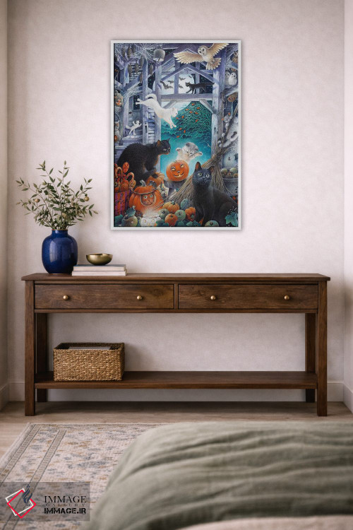 تابلو دکوراتیو هالووین با گربه های لزلی اثر آیوری کتس - D4W