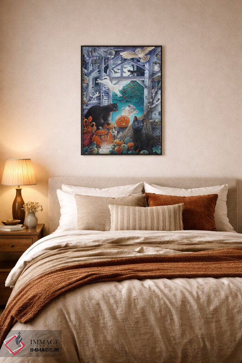 تابلو دکوراتیو هالووین با گربه های لزلی اثر آیوری کتس - D6B