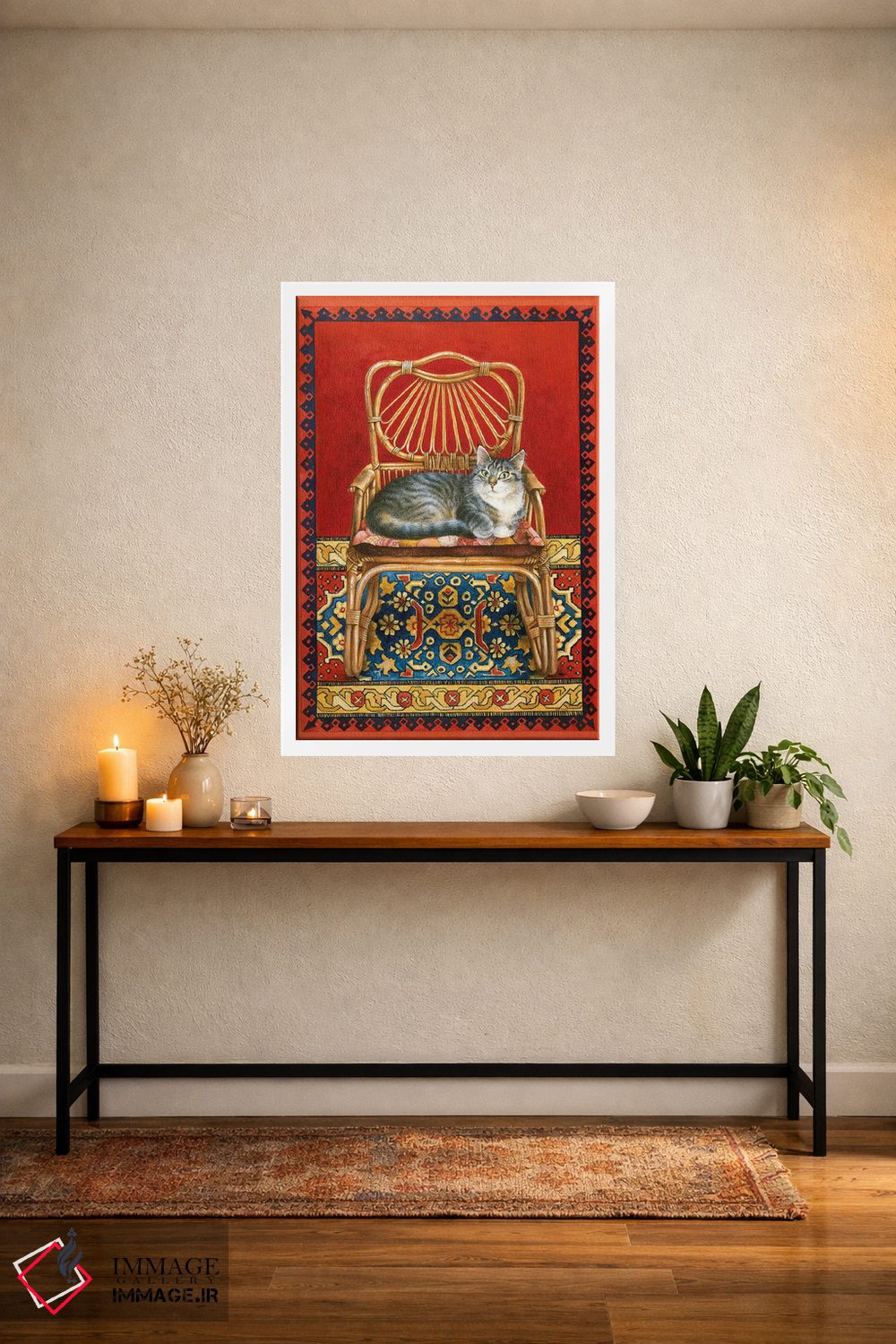 تابلو دکوراتیو جما روی صندلی حصیری اثر آیوری کتس - D2W