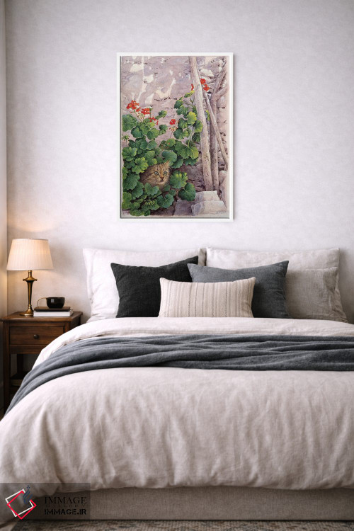 تابلو دکوراتیو کاتیا گربه یونانی در میان شمعدانی ها اثر آیوری کتس - D5W