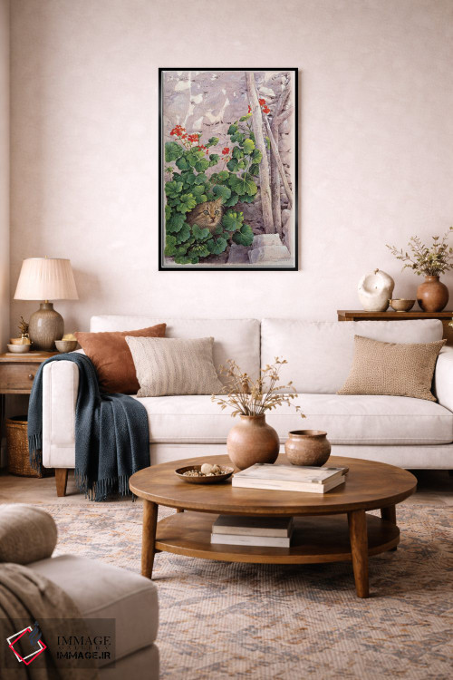 تابلو دکوراتیو کاتیا گربه یونانی در میان شمعدانی ها اثر آیوری کتس - D3B