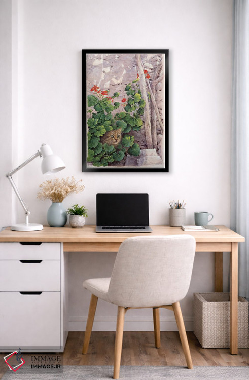 تابلو دکوراتیو کاتیا گربه یونانی در میان شمعدانی ها اثر آیوری کتس - D6B