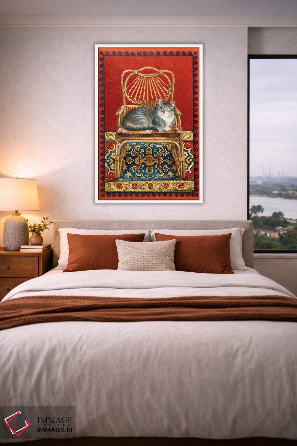 تابلو دکوراتیو جما روی صندلی حصیری اثر آیوری کتس - D3W