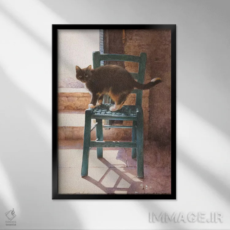 تابلو دکوراتیو ماتلی در یک فضای داخلی مدیترانه ای اثر آیوری کتس - نمای قابدار مشکی