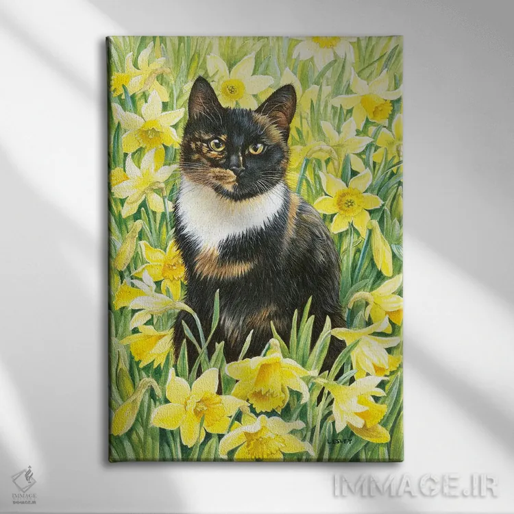 تابلو دکوراتیو ماتلی در بین نرگس های وحشی اثر آیوری کتس - نمای روبهرو روی دیوار