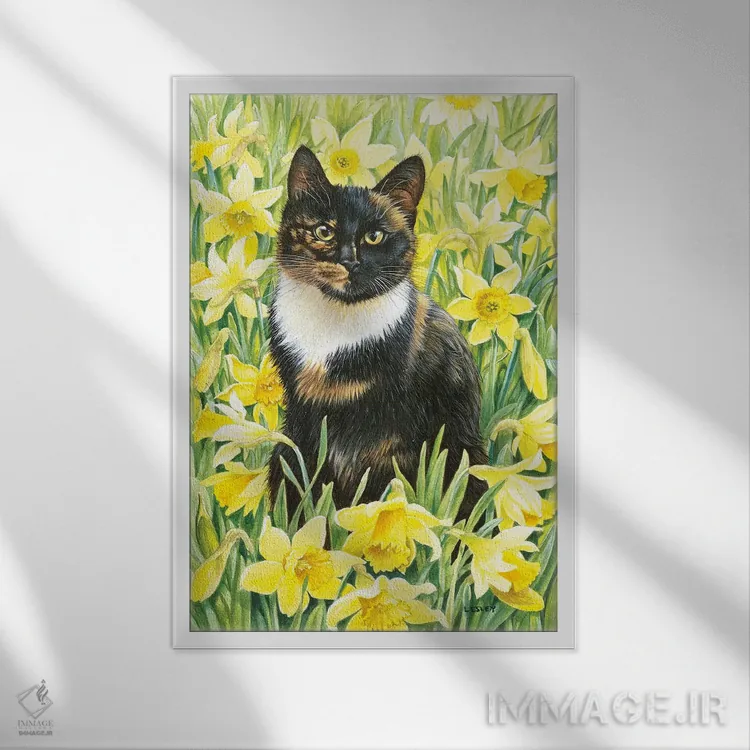تابلو دکوراتیو ماتلی در بین نرگس های وحشی اثر آیوری کتس - نمای قابدار سفید