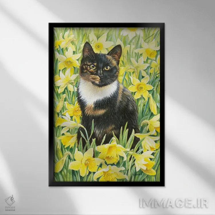 تابلو دکوراتیو ماتلی در بین نرگس های وحشی اثر آیوری کتس - نمای قابدار مشکی