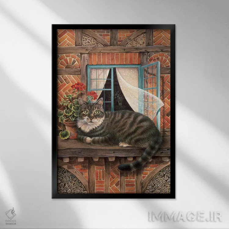 تابلو دکوراتیو مالتیزر کنار پنجره اثر آیوری کتس - نمای قابدار مشکی