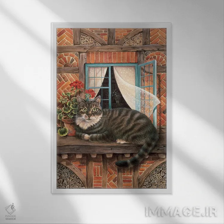 تابلو دکوراتیو مالتیزر کنار پنجره اثر آیوری کتس - نمای قابدار سفید