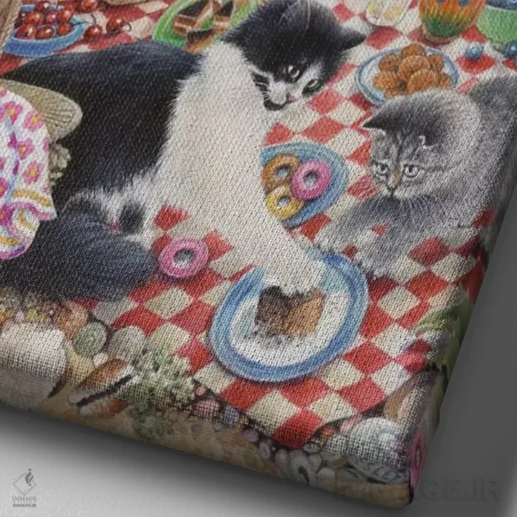 تابلو دکوراتیو پیک نیک تابستانی با دندلیون، زلی و مومو اثر آیوری کتس - نمای نزدیک بافت بوم