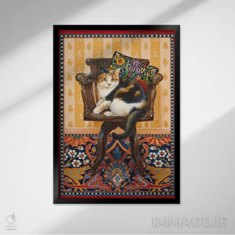 تابلو دکوراتیو بکی روی صندلی میز پدرم اثر آیوری کتس - نمای قابدار مشکی