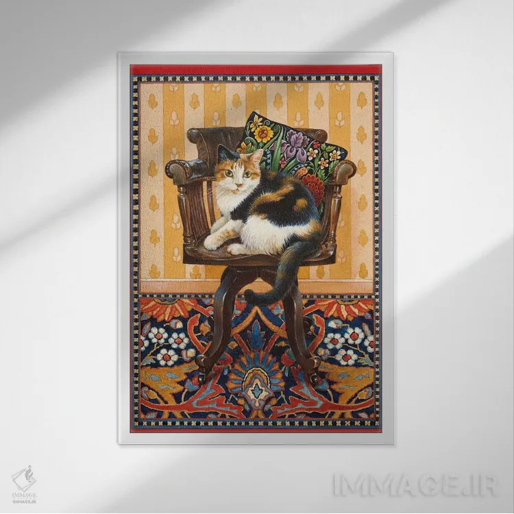 تابلو دکوراتیو بکی روی صندلی میز پدرم اثر آیوری کتس - نمای قابدار سفید