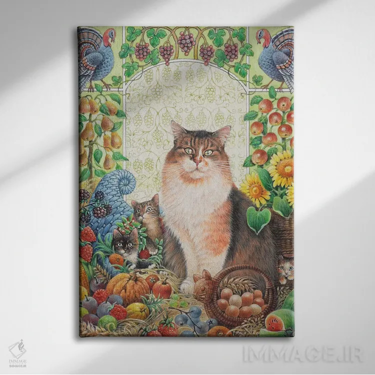 تابلو دکوراتیو شکرگزاری با اگنیتا و بچه گربه هایش اثر آیوری کتس - نمای روبهرو روی دیوار