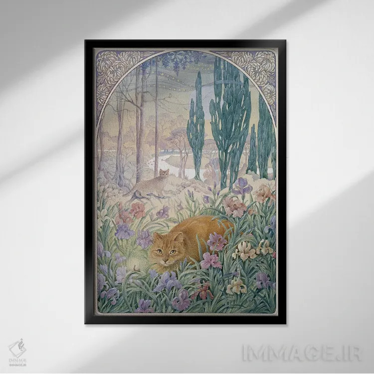 تابلو دکوراتیو شب با دندلیون و آمیولت اثر آیوری کتس - نمای قابدار مشکی