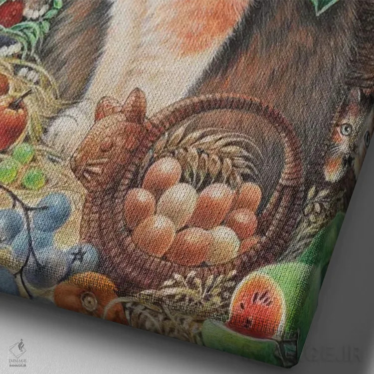 تابلو دکوراتیو شکرگزاری با اگنیتا و بچه گربه هایش اثر آیوری کتس - نمای نزدیک بافت بوم