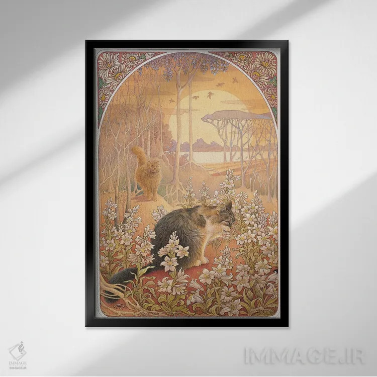 تابلو دکوراتیو سپیده دم با دندلیون و اگنیتا اثر آیوری کتس - نمای قابدار مشکی