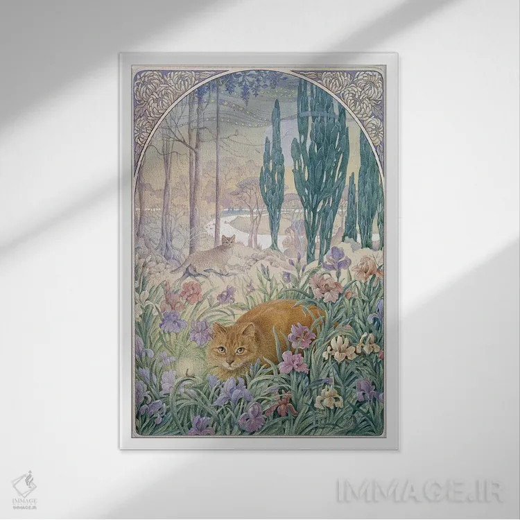 تابلو دکوراتیو شب با دندلیون و آمیولت اثر آیوری کتس - نمای قابدار سفید