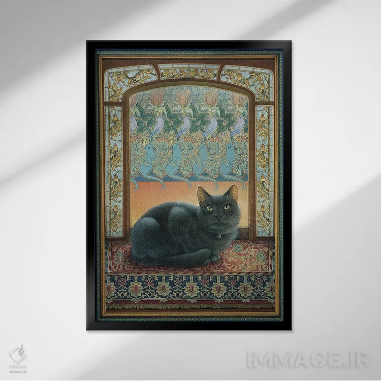 تابلو دکوراتیو آبی در سبک هنری نوو اثر آیوری کتس - نمای قابدار مشکی