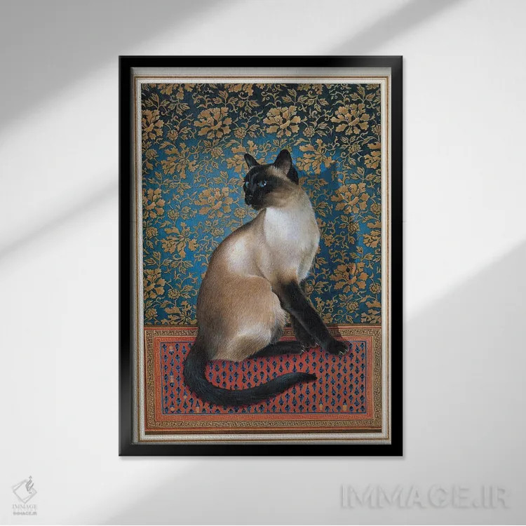 تابلو دکوراتیو فوآن روی فرش چینی اثر آیوری کتس - نمای قابدار مشکی