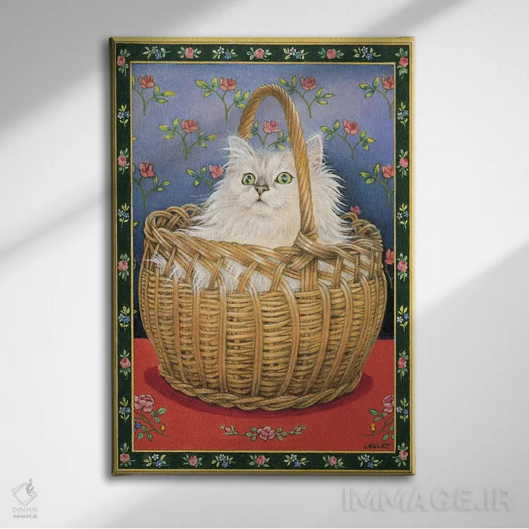 تابلو دکوراتیو بنجی در یک سبد اثر آیوری کتس - نمای روبهرو روی دیوار