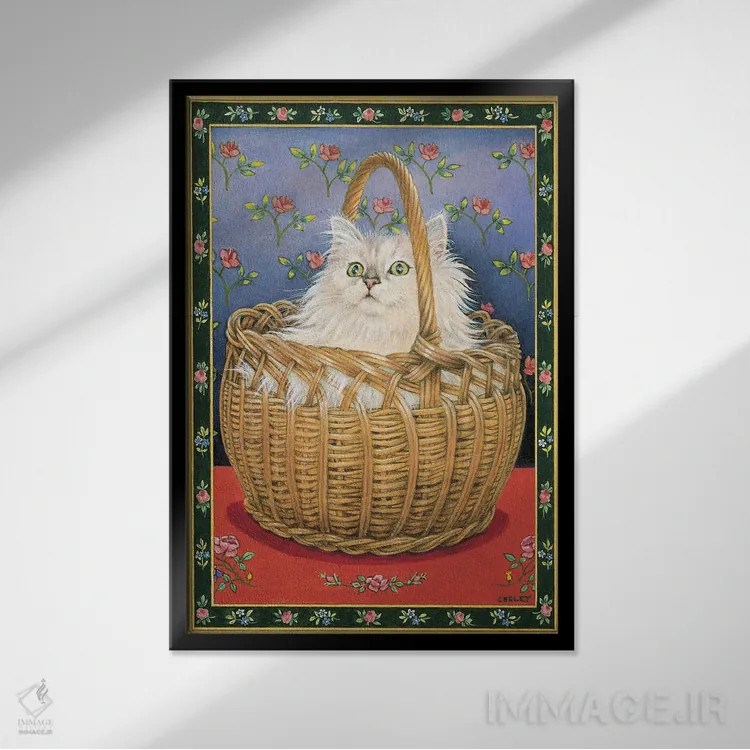 تابلو دکوراتیو بنجی در یک سبد اثر آیوری کتس - نمای قابدار مشکی