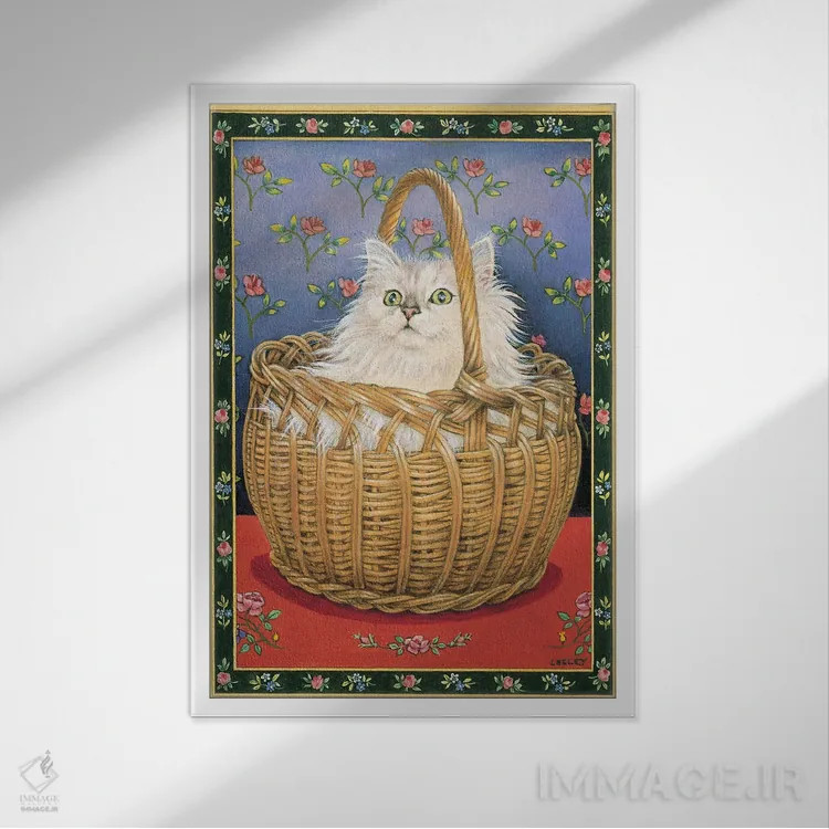 تابلو دکوراتیو بنجی در یک سبد اثر آیوری کتس - نمای قابدار سفید