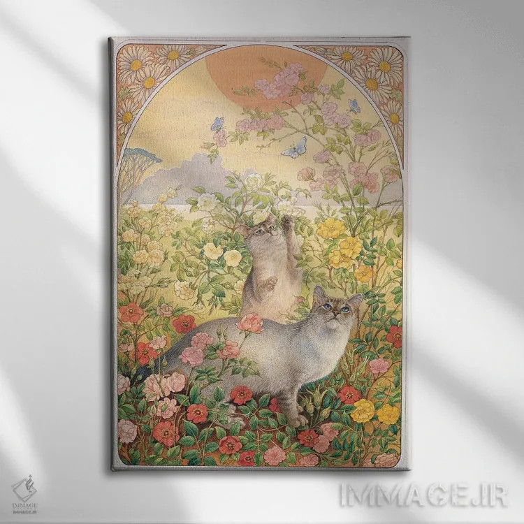 تابلو دکوراتیو آمیولت و را-را در میان گل رز اثر آیوری کتس - نمای روبهرو روی دیوار