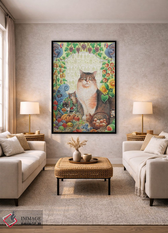 تابلو دکوراتیو شکرگزاری با اگنیتا و بچه گربه هایش اثر آیوری کتس - D2B