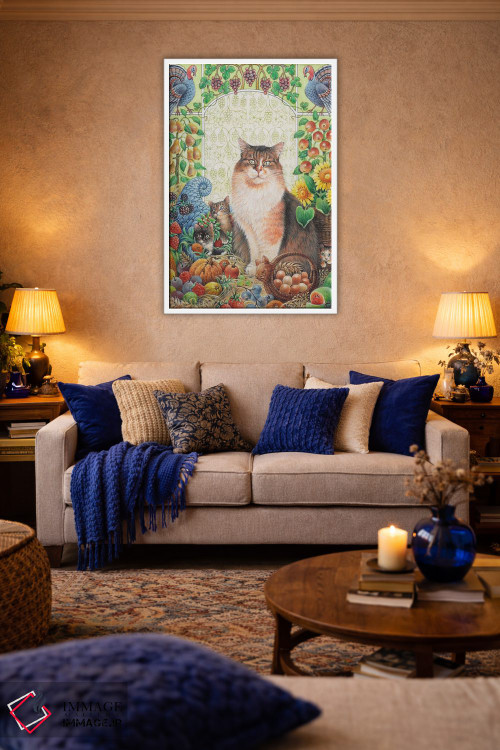 تابلو دکوراتیو شکرگزاری با اگنیتا و بچه گربه هایش اثر آیوری کتس - D3W