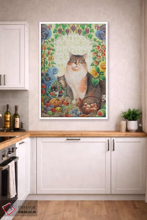 تابلو دکوراتیو شکرگزاری با اگنیتا و بچه گربه هایش اثر آیوری کتس - D4W