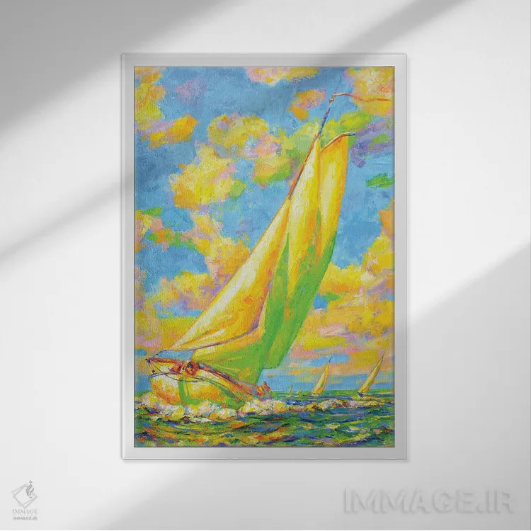 تابلو دکوراتیو مسابقه قایقرانی با نسیم ملایم اثر ایرینا کاستسووا - نمای قابدار سفید