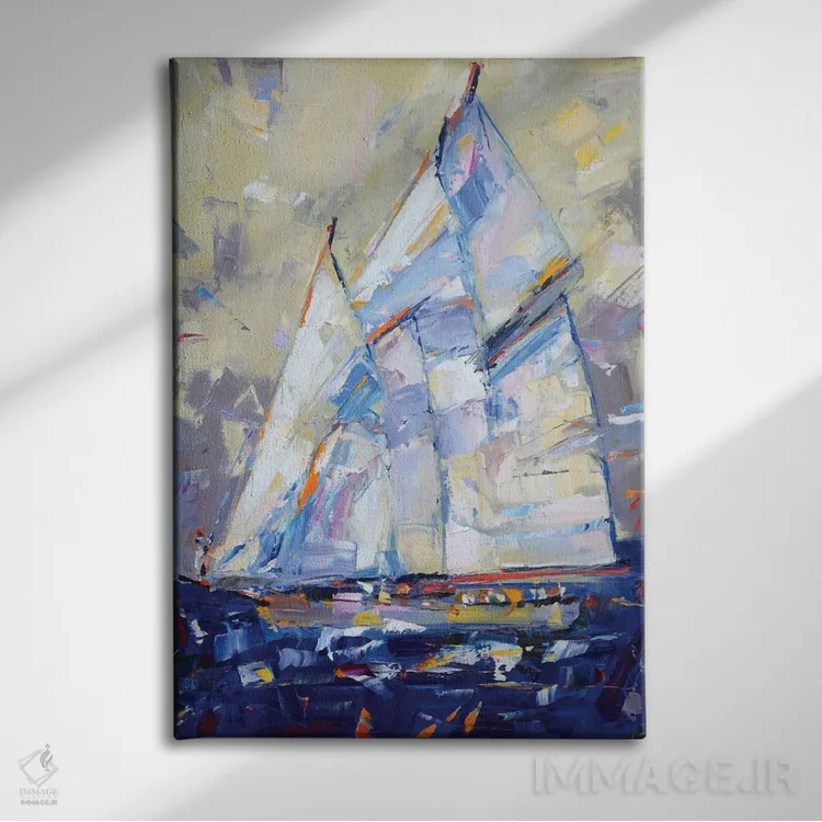 تابلو دکوراتیو انتزاع قایق بادبانی اثر ایرینا کاستسووا - نمای روبهرو روی دیوار