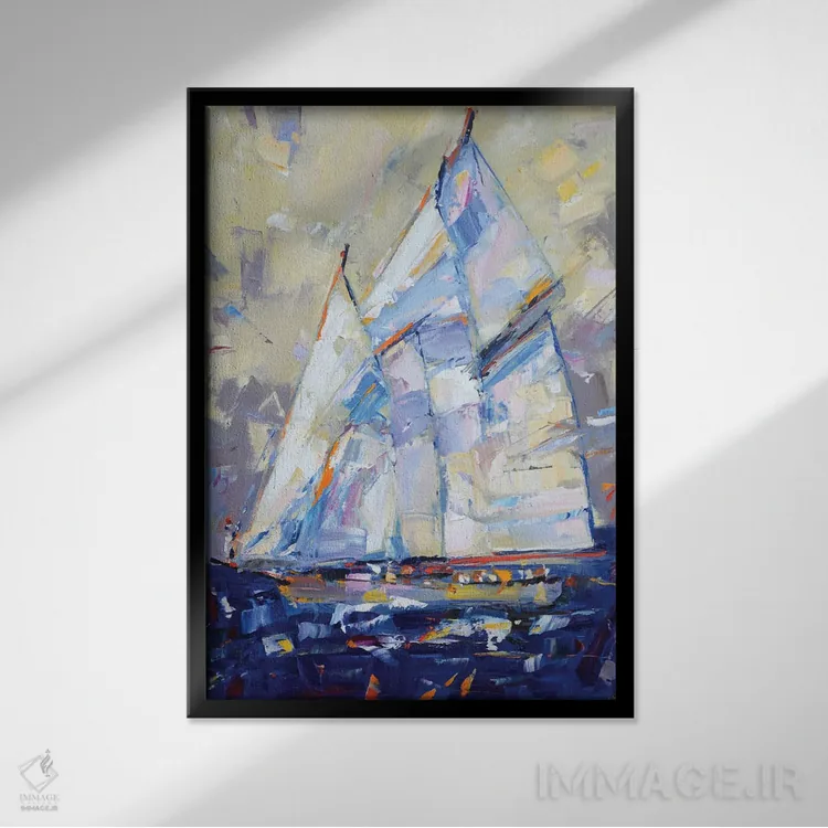 تابلو دکوراتیو انتزاع قایق بادبانی اثر ایرینا کاستسووا - نمای قابدار مشکی