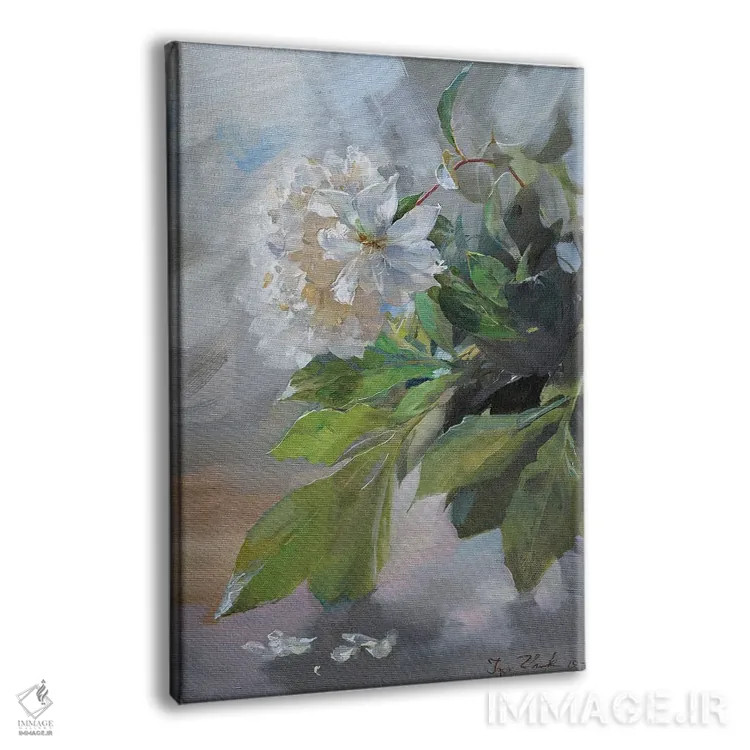 تابلو دکوراتیو گل صدتومانی سفید اثر ایگور ژوک - نمای پرسپکتیو محصول