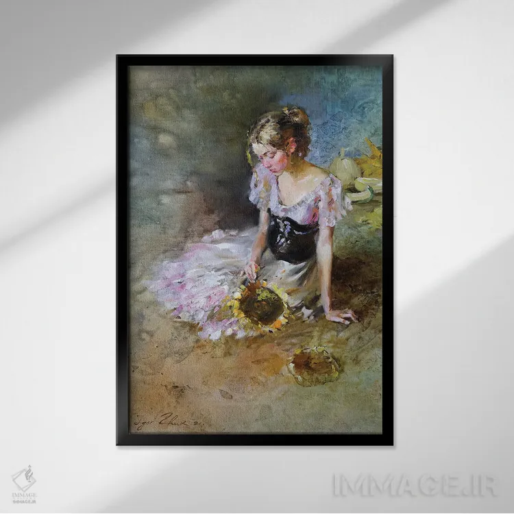 تابلو دکوراتیو گل آفتابگردان اثر ایگور ژوک - نمای قابدار مشکی