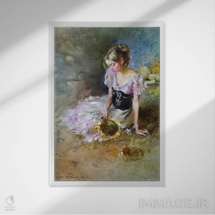 تابلو دکوراتیو گل آفتابگردان اثر ایگور ژوک - نمای قابدار سفید