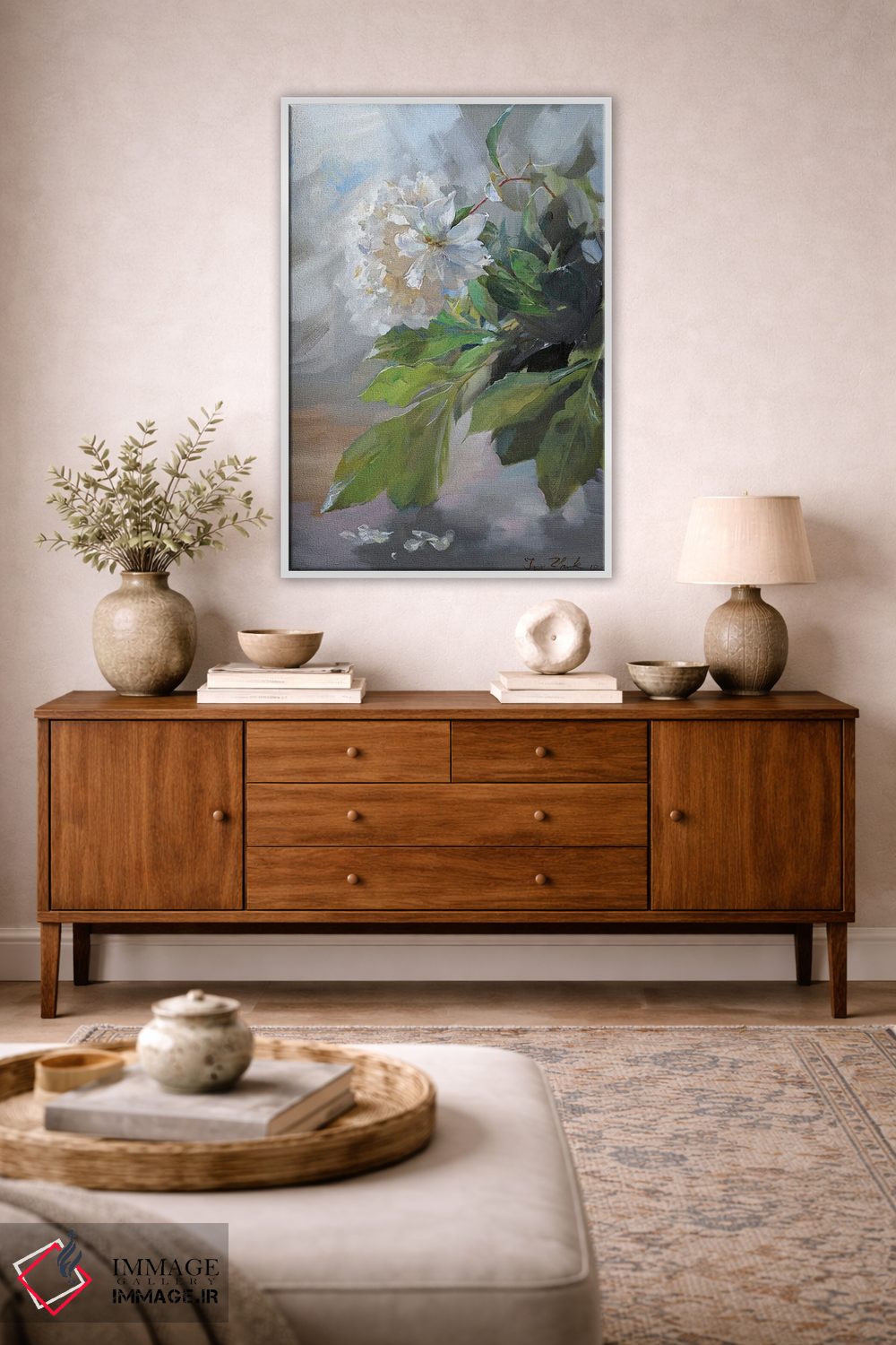 تابلو دکوراتیو گل صدتومانی سفید اثر ایگور ژوک - D3W