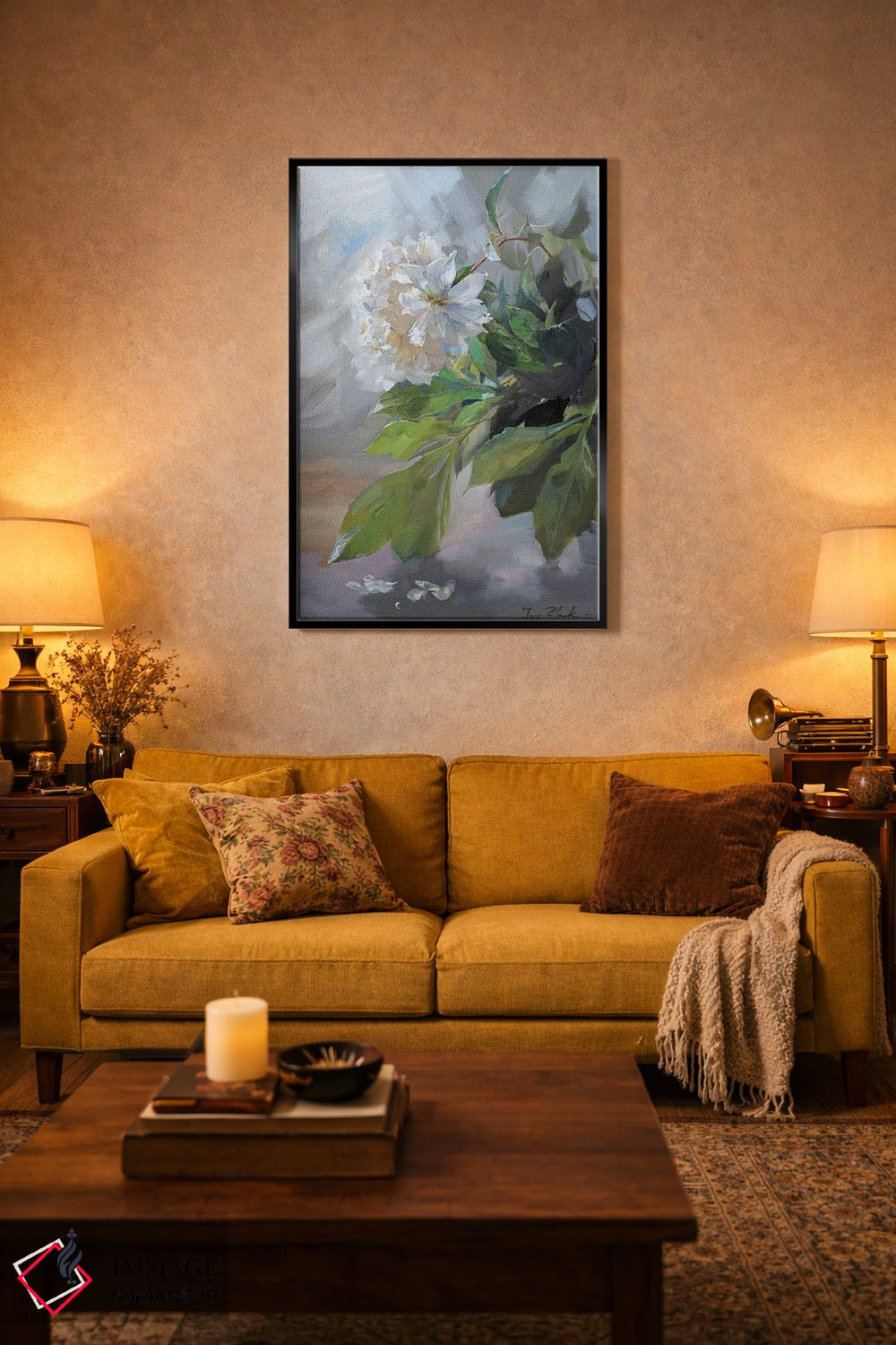 تابلو دکوراتیو گل صدتومانی سفید اثر ایگور ژوک - D4B