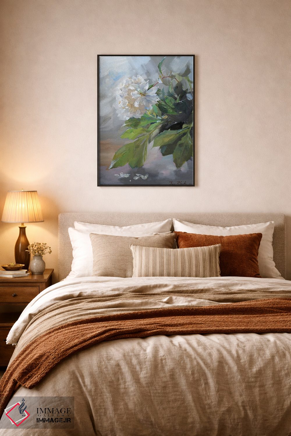 تابلو دکوراتیو گل صدتومانی سفید اثر ایگور ژوک - D6B