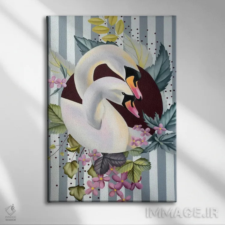 تابلو دکوراتیو پرندگان عاشق اثر ایلدزه اوس - نمای روبهرو روی دیوار