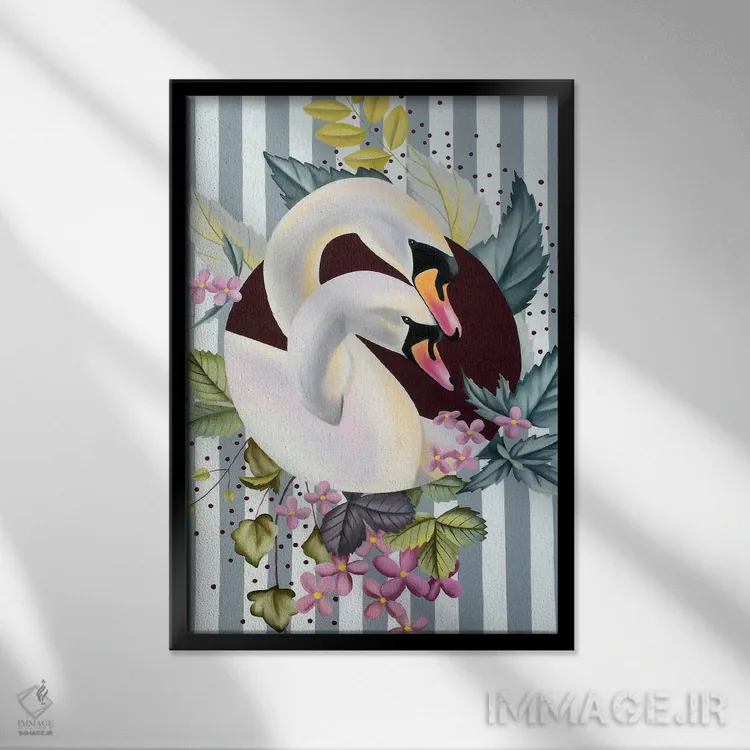 تابلو دکوراتیو پرندگان عاشق اثر ایلدزه اوس - نمای قابدار مشکی