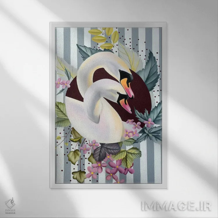 تابلو دکوراتیو پرندگان عاشق اثر ایلدزه اوس - نمای قابدار سفید