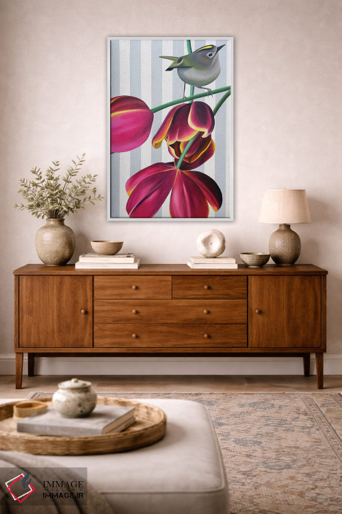 تابلو دکوراتیو پرنده کله طلایی و اژدهای پرنده اثر ایلدزه اوس - D1W