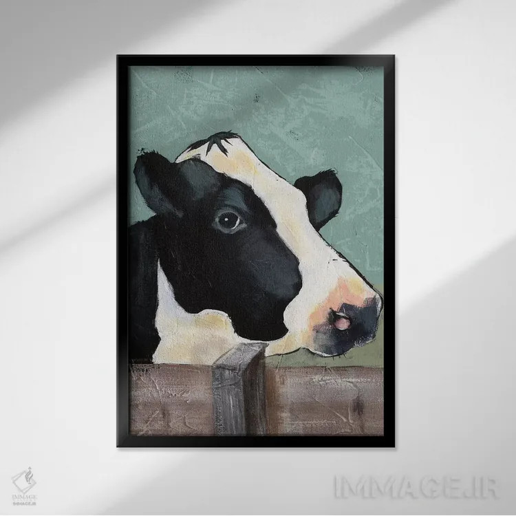 تابلو مدرن گاو هلشتاین I اثر جید رینولدز - نمای قابدار مشکی