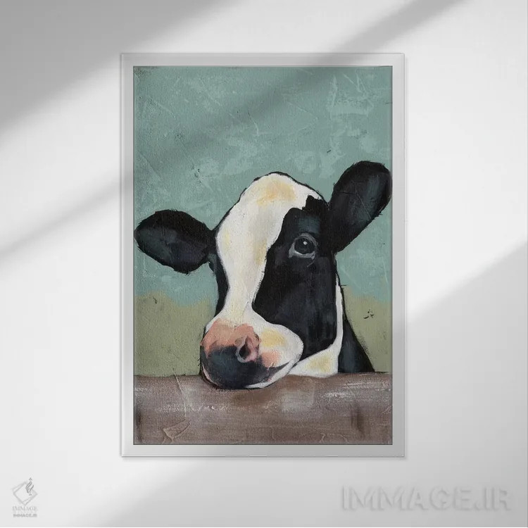 تابلو مدرن گاو هلشتاین II اثر جید رینولدز - نمای قابدار سفید