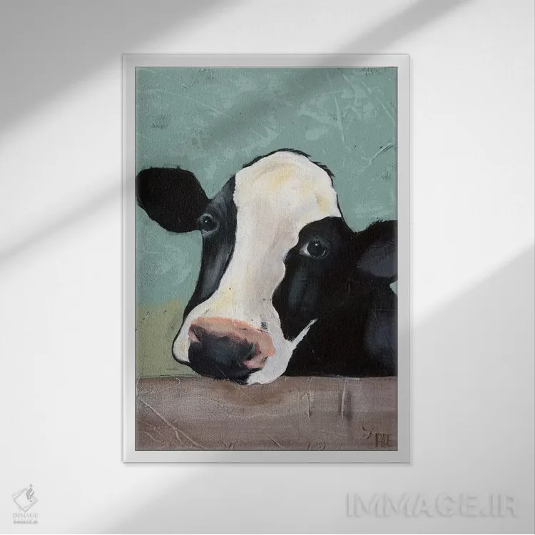 تابلو مدرن گاو هلشتاین III اثر جید رینولدز - نمای قابدار سفید