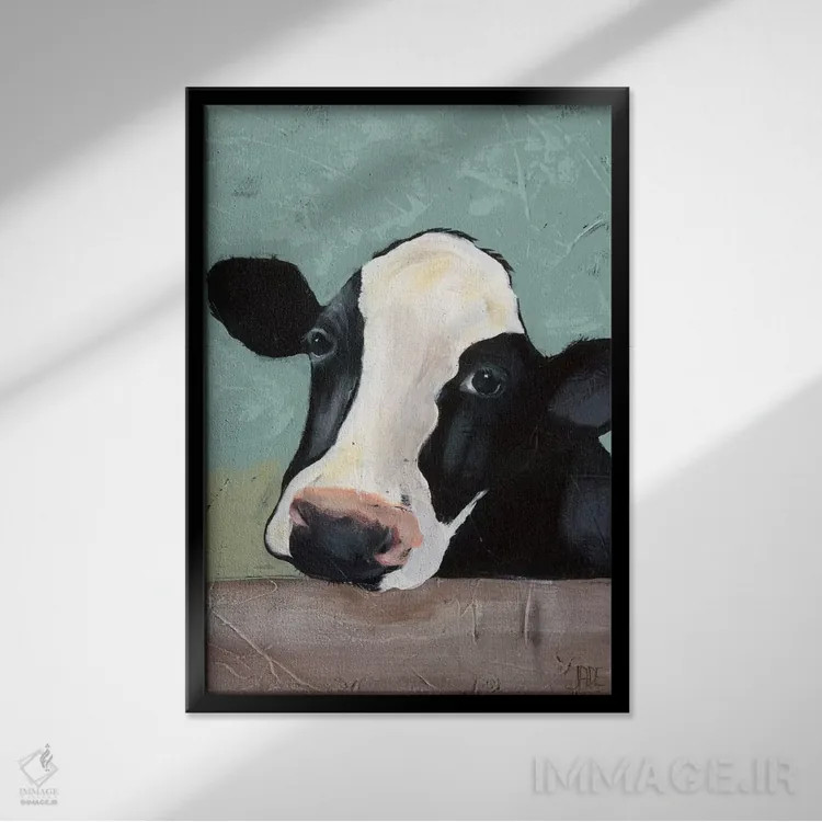 تابلو مدرن گاو هلشتاین III اثر جید رینولدز - نمای قابدار مشکی