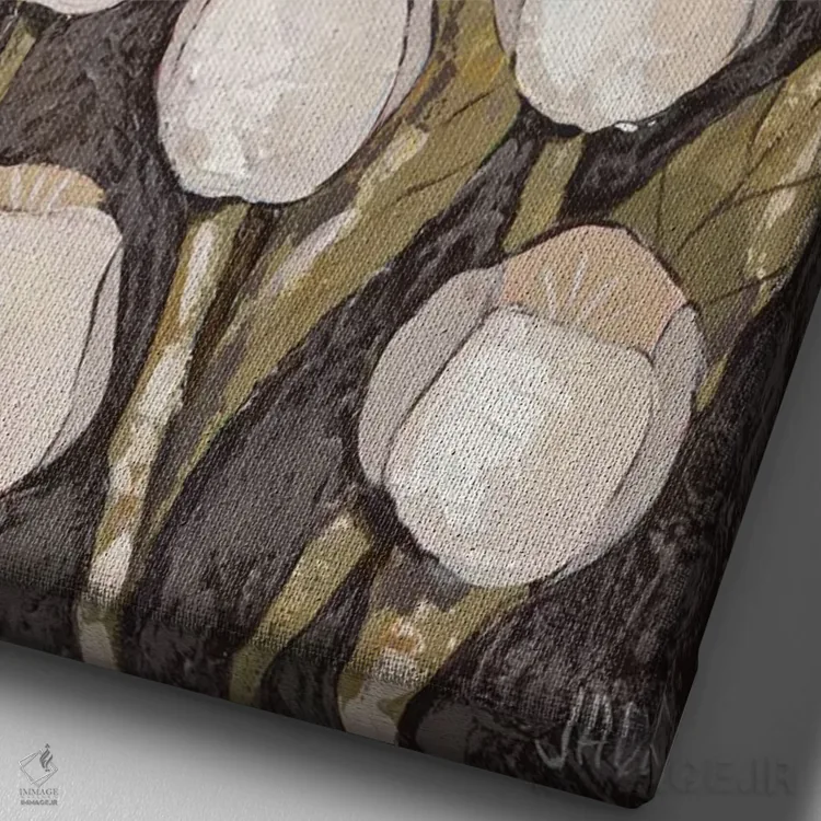 تابلو مدرن چیکادی و لاله ها I اثر جید رینولدز - نمای نزدیک بافت بوم