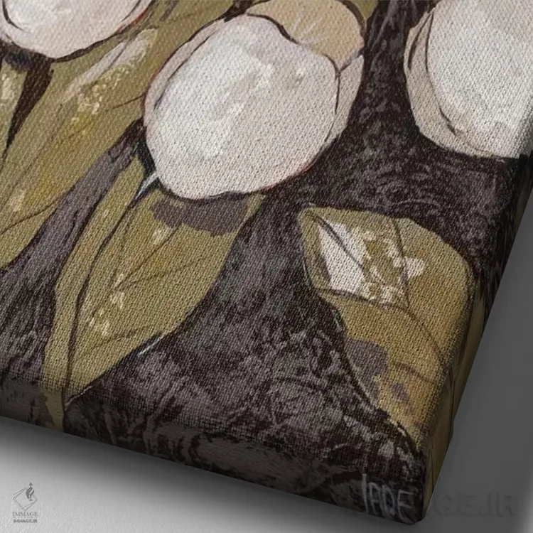 تابلو مدرن چیکادی و لاله ها II اثر جید رینولدز - نمای نزدیک بافت بوم