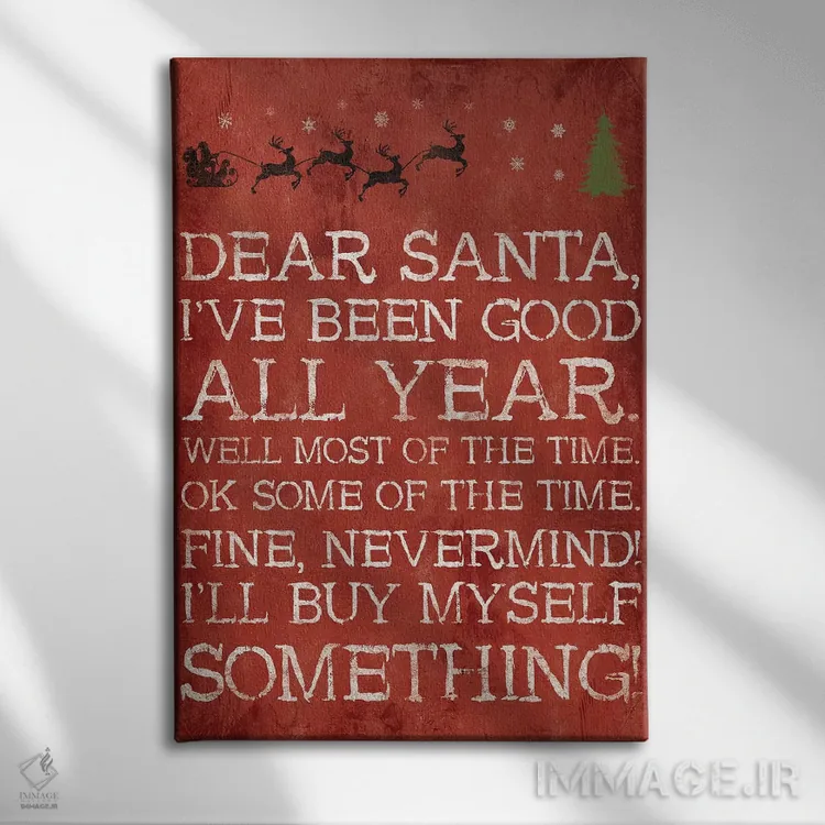 تابلو دکوراتیو بابانوئل عزیز بی خیال قرمز اثر جیس گری - نمای روبهرو روی دیوار